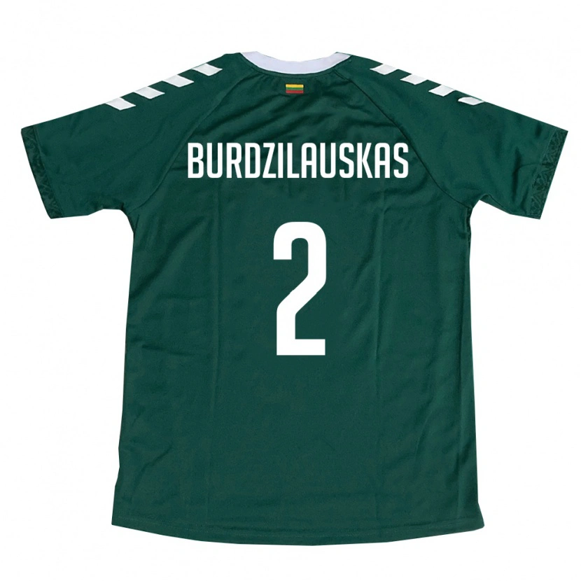 Danxen Niño Camiseta Lituania Tautvydas Burdzilauskas #2 Verde Oscuro Blanco 2ª Equipación 26-28 La Camisa