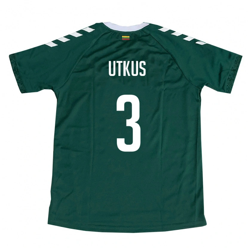 Danxen Niño Camiseta Lituania Edgaras Utkus #3 Verde Oscuro Blanco 2ª Equipación 26-28 La Camisa