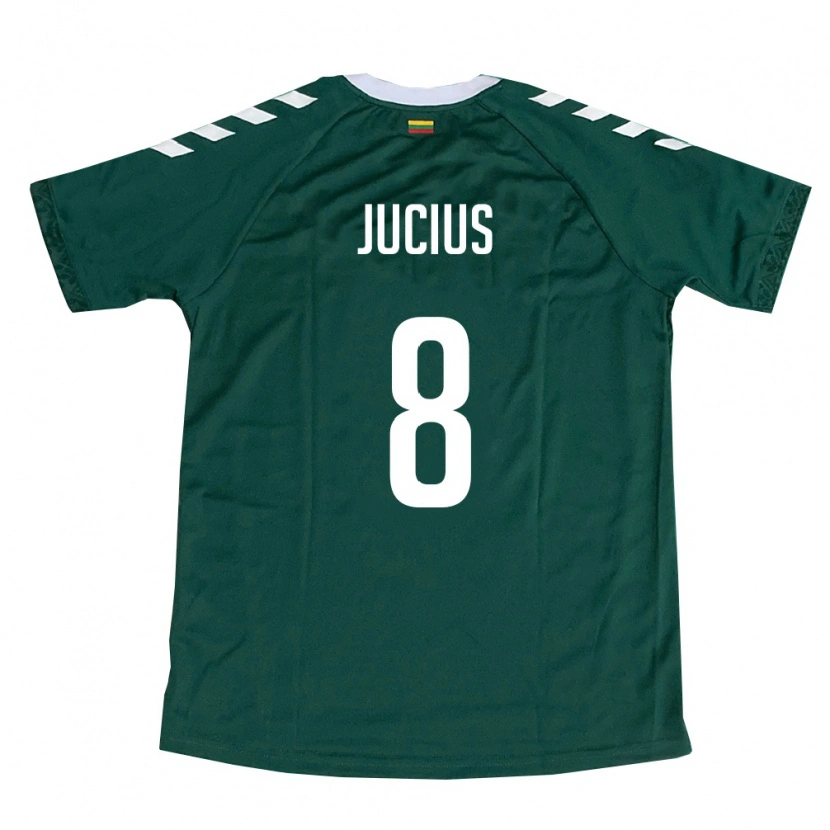 Danxen Niño Camiseta Lituania Arnas Jucius #8 Verde Oscuro Blanco 2ª Equipación 26-28 La Camisa