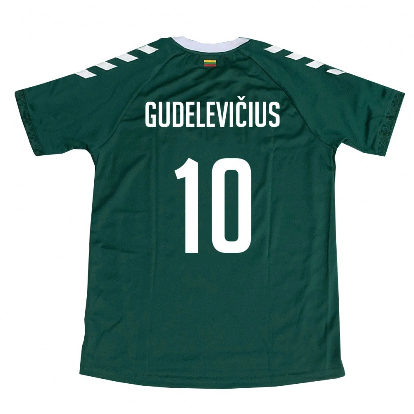 Danxen Niño Camiseta Lituania Ernestas Gudelevičius #10 Verde Oscuro Blanco 2ª Equipación 26-28 La Camisa