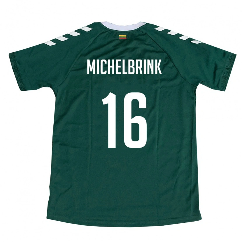 Danxen Niño Camiseta Lituania Lukas Michelbrink #16 Verde Oscuro Blanco 2ª Equipación 26-28 La Camisa