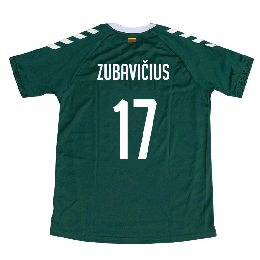 Danxen Niño Camiseta Lituania Dominykas Zubavičius #17 Verde Oscuro Blanco 2ª Equipación 26-28 La Camisa