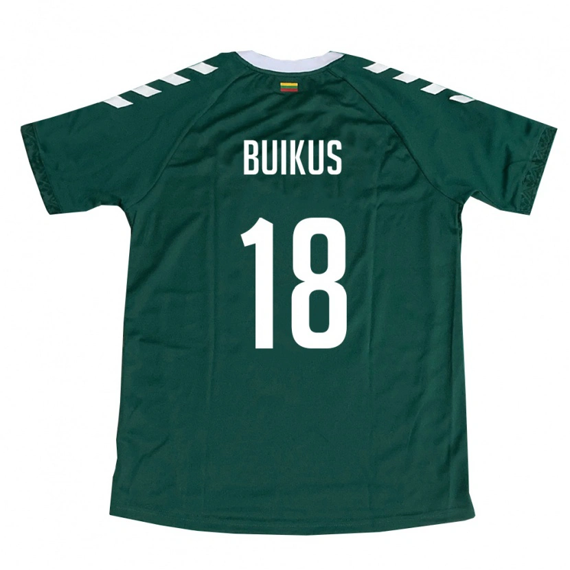 Danxen Niño Camiseta Lituania Adomas Buikus #18 Verde Oscuro Blanco 2ª Equipación 26-28 La Camisa