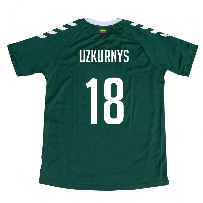 Danxen Niño Camiseta Lituania Adomas Užkurnys #18 Verde Oscuro Blanco 2ª Equipación 26-28 La Camisa