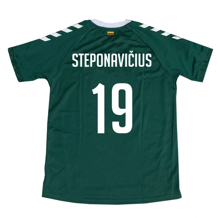 Danxen Niño Camiseta Lituania Faustas Steponavičius #19 Verde Oscuro Blanco 2ª Equipación 26-28 La Camisa