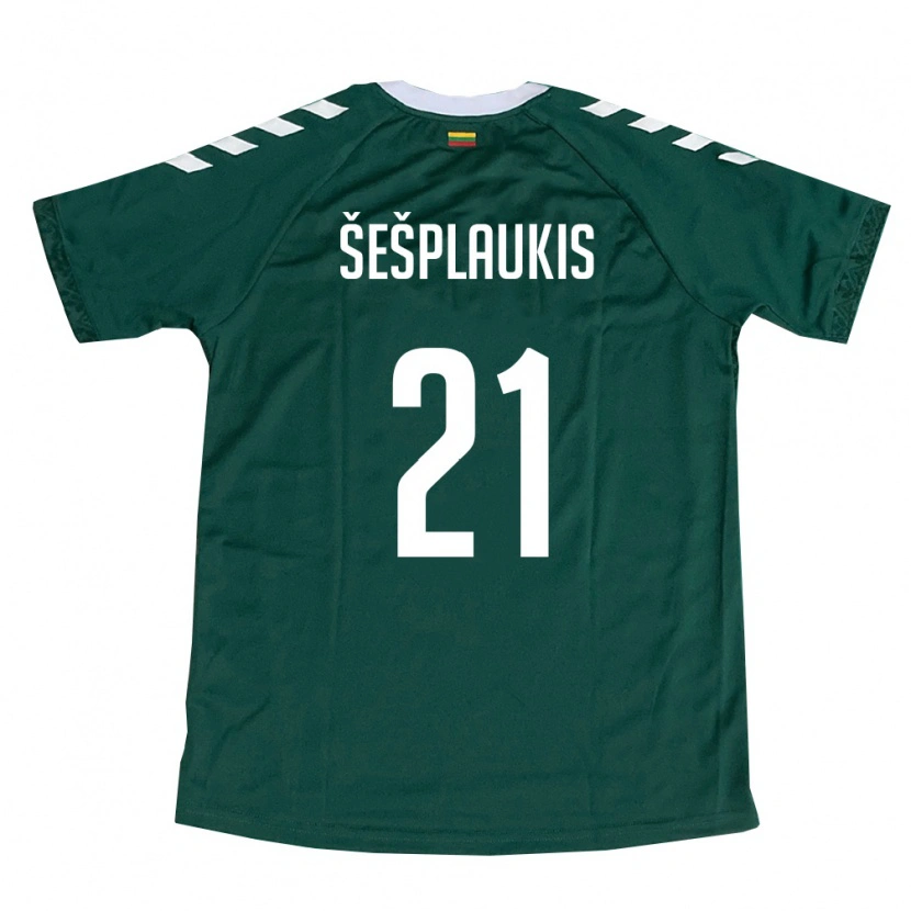 Danxen Niño Camiseta Lituania Deividas Šešplaukis #21 Verde Oscuro Blanco 2ª Equipación 26-28 La Camisa