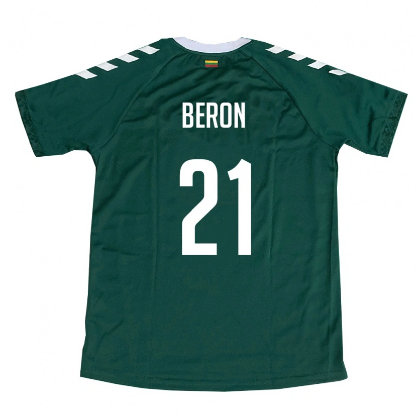 Danxen Niño Camiseta Lituania Jake Beron #21 Verde Oscuro Blanco 2ª Equipación 26-28 La Camisa