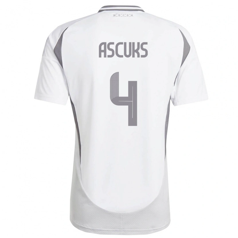 Danxen Niño Camiseta Letonia Edgars Ascuks #4 Blanco Gris Oscuro 2ª Equipación 26-28 La Camisa