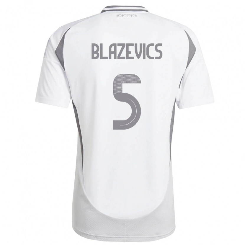 Danxen Niño Camiseta Letonia Jegors Blazevics #5 Blanco Gris Oscuro 2ª Equipación 26-28 La Camisa