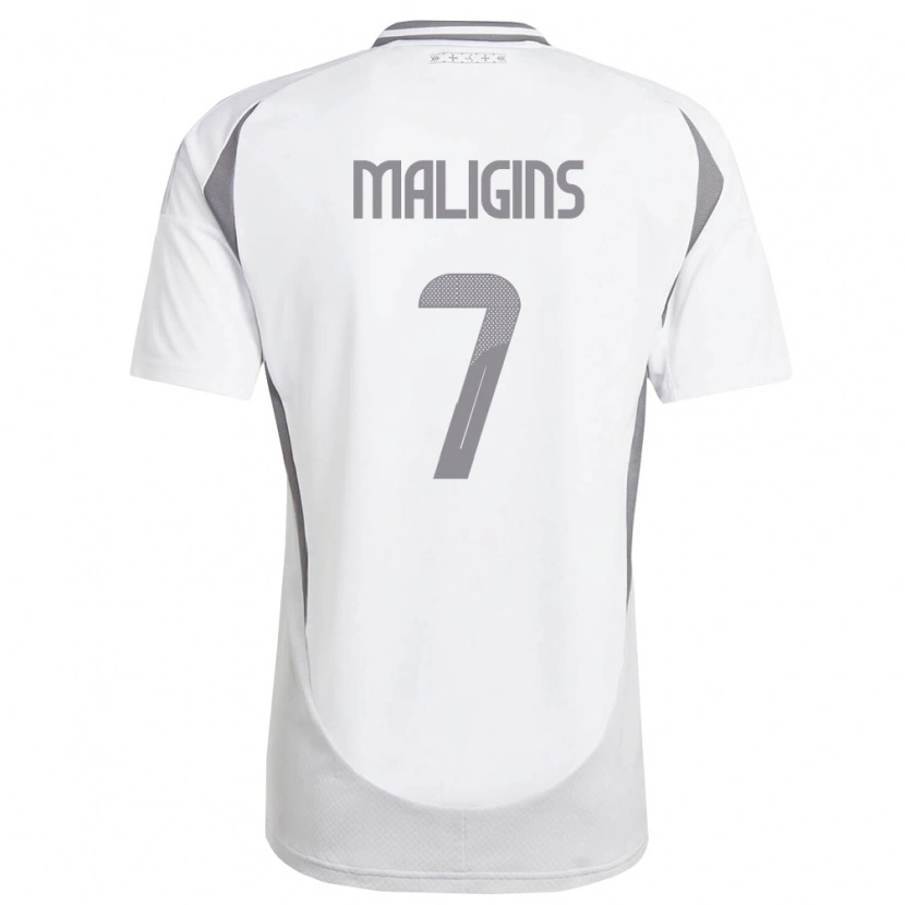Danxen Niño Camiseta Letonia Zahars Maligins #7 Blanco Gris Oscuro 2ª Equipación 26-28 La Camisa