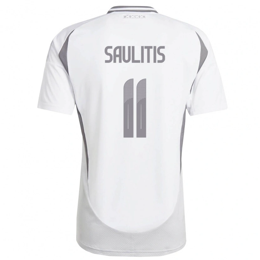Danxen Niño Camiseta Letonia Adrians Saulitis #11 Blanco Gris Oscuro 2ª Equipación 26-28 La Camisa