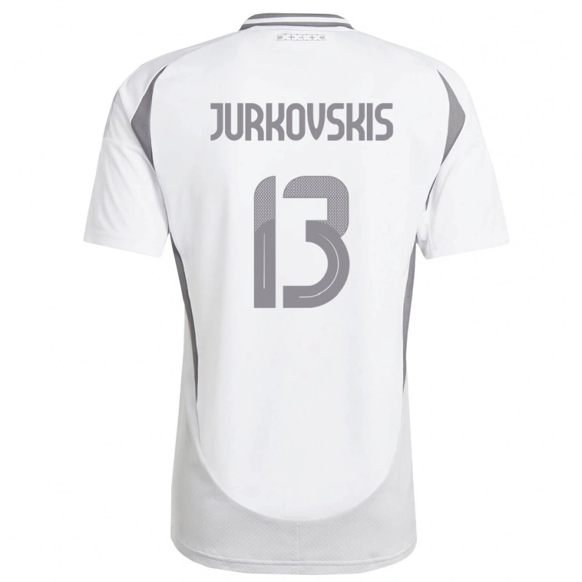 Danxen Niño Camiseta Letonia Raivis Jurkovskis #13 Blanco Gris Oscuro 2ª Equipación 26-28 La Camisa