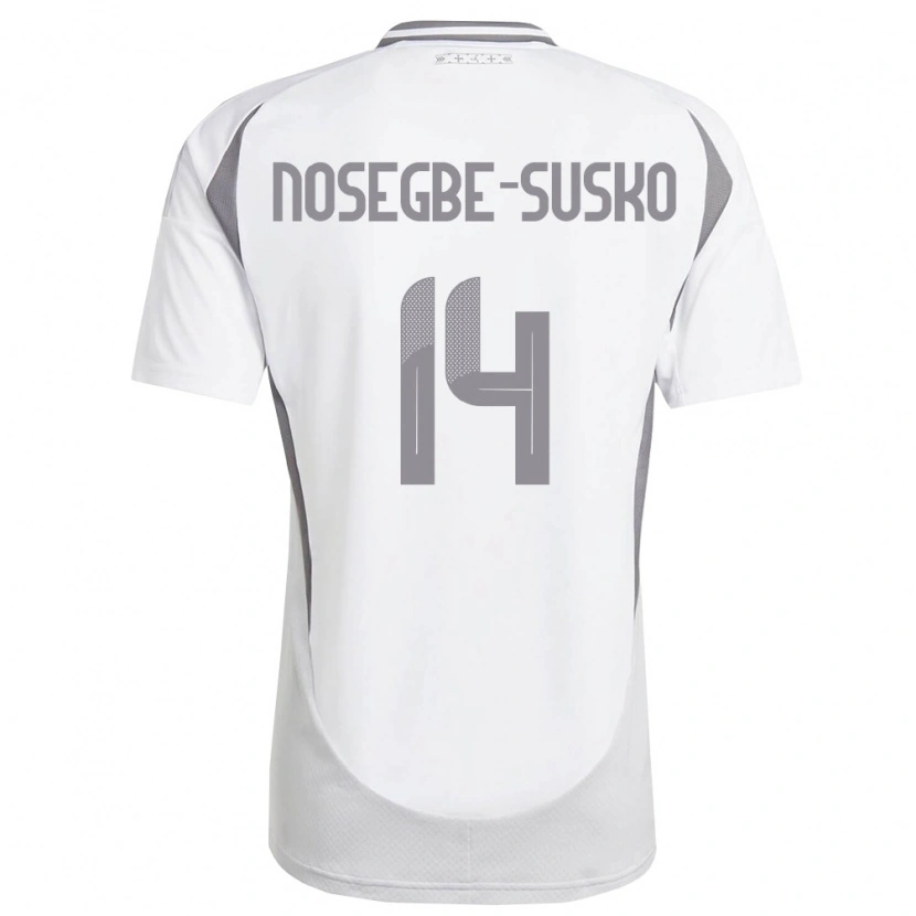 Danxen Niño Camiseta Letonia Daniels Nosegbe-Suško #14 Blanco Gris Oscuro 2ª Equipación 26-28 La Camisa