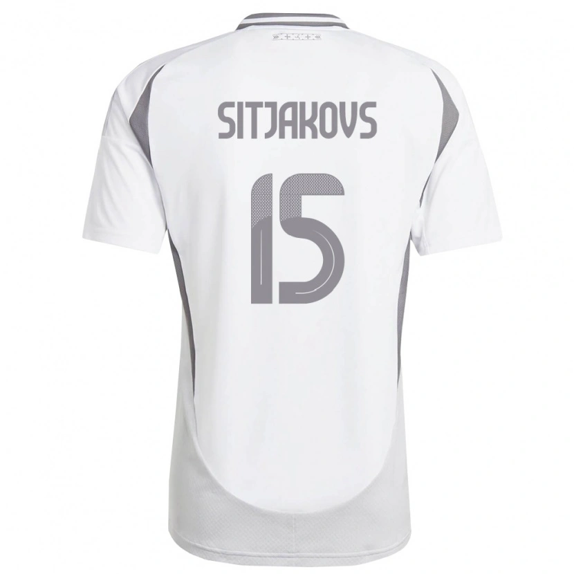 Danxen Niño Camiseta Letonia Ralfs Sitjakovs #15 Blanco Gris Oscuro 2ª Equipación 26-28 La Camisa