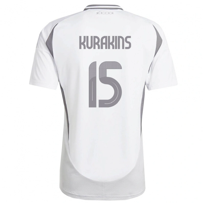 Danxen Niño Camiseta Letonia Davids Kurakins #15 Blanco Gris Oscuro 2ª Equipación 26-28 La Camisa