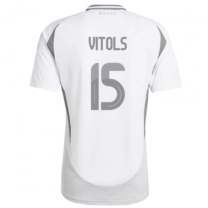 Danxen Niño Camiseta Letonia Rauls Vitols #15 Blanco Gris Oscuro 2ª Equipación 26-28 La Camisa