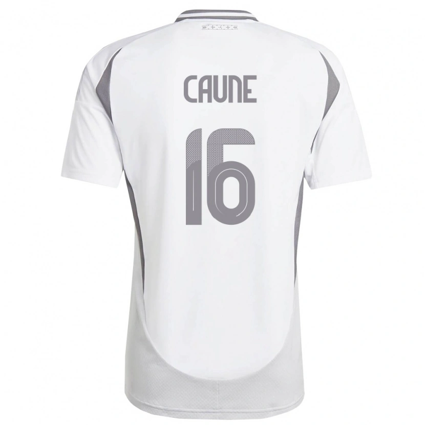Danxen Niño Camiseta Letonia Matiss Caune #16 Blanco Gris Oscuro 2ª Equipación 26-28 La Camisa