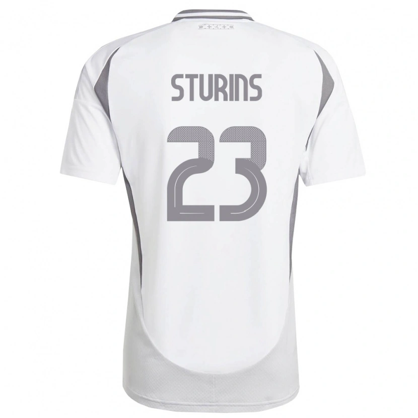 Danxen Niño Camiseta Letonia Raivo Sturins #23 Blanco Gris Oscuro 2ª Equipación 26-28 La Camisa