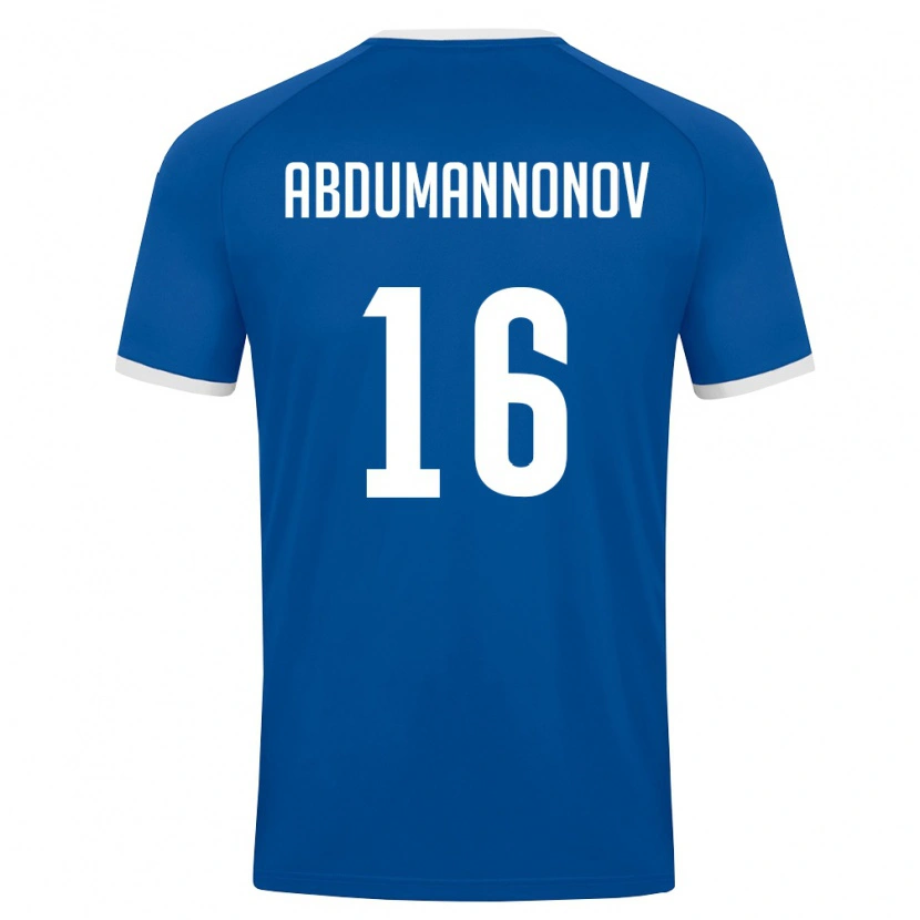 Danxen Hombre Camiseta Uzbekistán Shokhjakhon Abdumannonov #16 Azul Real Blanco 1ª Equipación 26-28 La Camisa