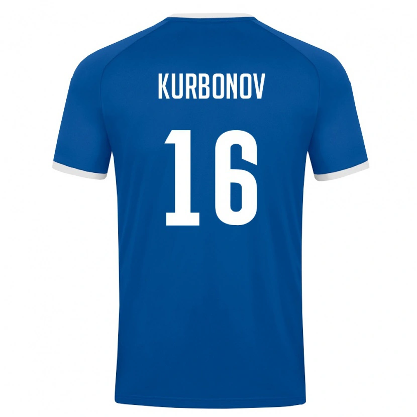 Danxen Hombre Camiseta Uzbekistán Bilol Kurbonov #16 Azul Real Blanco 1ª Equipación 26-28 La Camisa