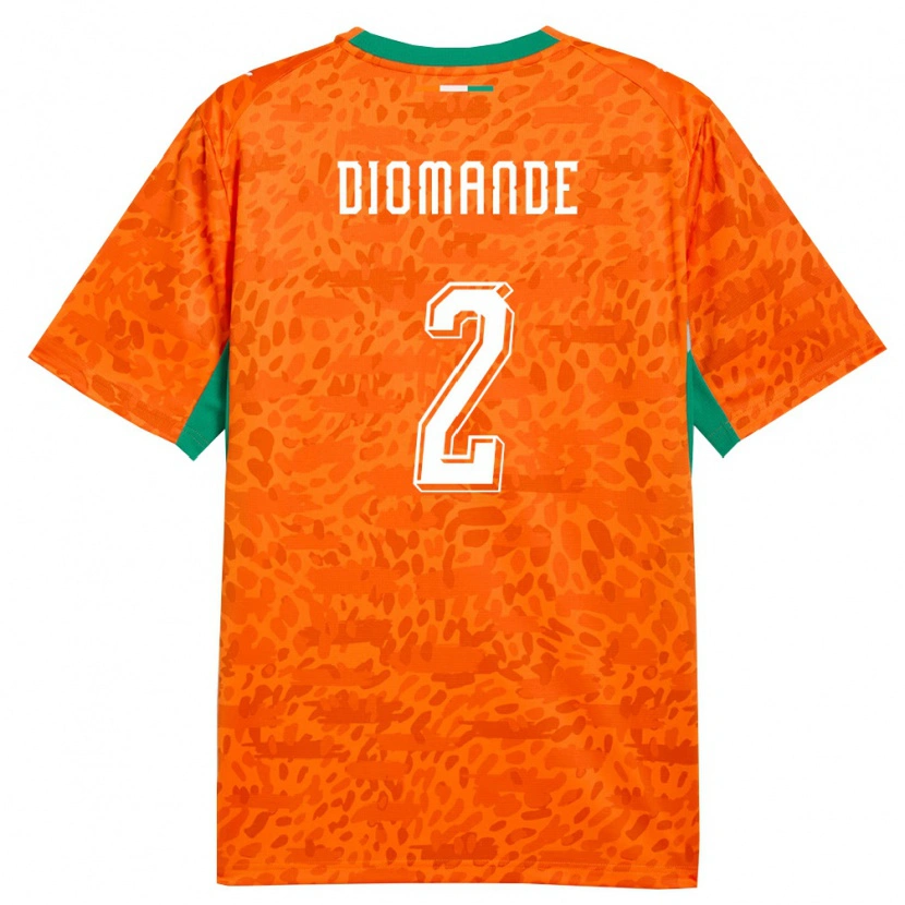 Danxen Hombre Camiseta Costa De Marfil Ousmane Diomande #2 Naranja Verde Blanco 1ª Equipación 26-28 La Camisa