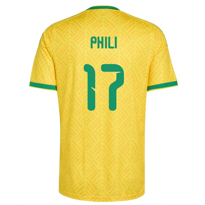 Danxen Hombre Camiseta Sudáfrica Langelihle Phili #17 Amarillo Verde 1ª Equipación 26-28 La Camisa