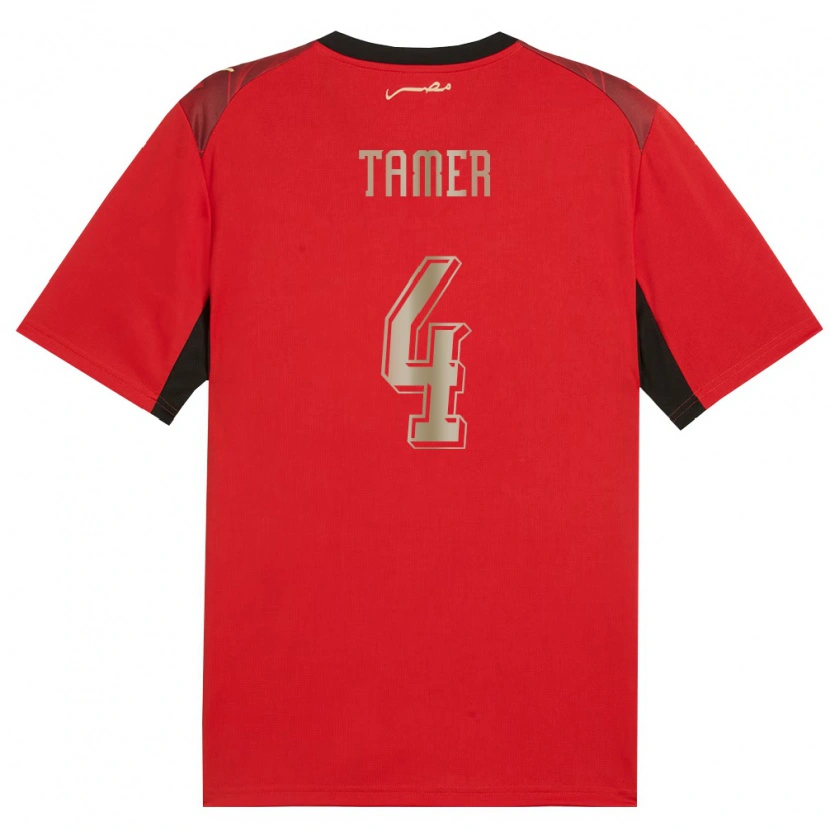 Danxen Hombre Camiseta Egipto Yassin Tamer #4 Rojo Negro Oro 1ª Equipación 26-28 La Camisa