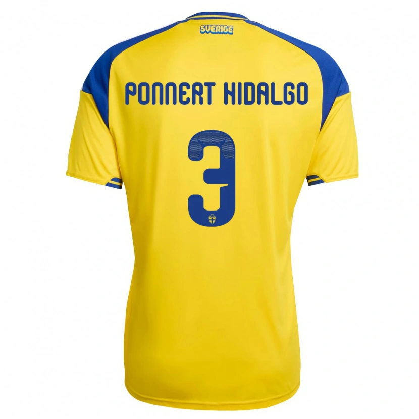 Danxen Hombre Camiseta Suecia Vicente Ponnert Hidalgo #3 Amarillo Azul Blanco 1ª Equipación 26-28 La Camisa