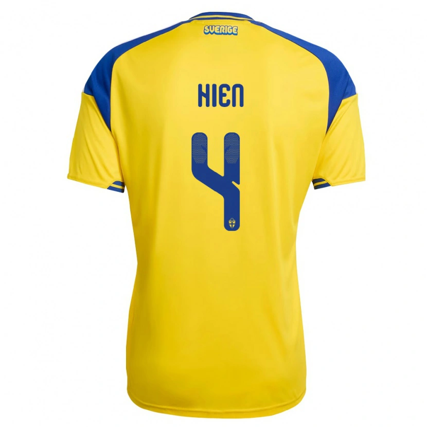 Danxen Hombre Camiseta Suecia Isak Hien #4 Amarillo Azul Blanco 1ª Equipación 26-28 La Camisa