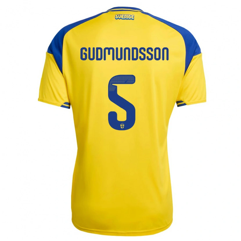 Danxen Hombre Camiseta Suecia Gabriel Gudmundsson #5 Amarillo Azul Blanco 1ª Equipación 26-28 La Camisa