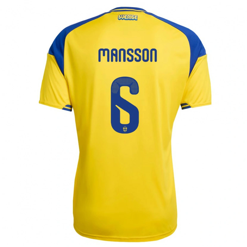 Danxen Hombre Camiseta Suecia Oliver Månsson #6 Amarillo Azul Blanco 1ª Equipación 26-28 La Camisa