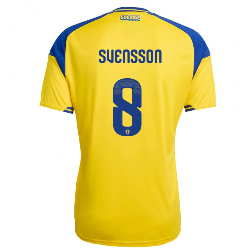 Danxen Hombre Camiseta Suecia Daniel Svensson #8 Amarillo Azul Blanco 1ª Equipación 26-28 La Camisa
