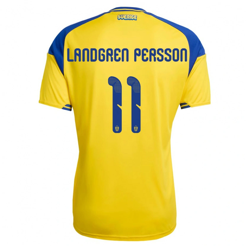 Danxen Hombre Camiseta Suecia Lucas Landgren Persson #11 Amarillo Azul Blanco 1ª Equipación 26-28 La Camisa