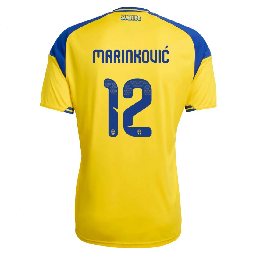 Danxen Hombre Camiseta Suecia Kristan Marinković #12 Amarillo Azul Blanco 1ª Equipación 26-28 La Camisa