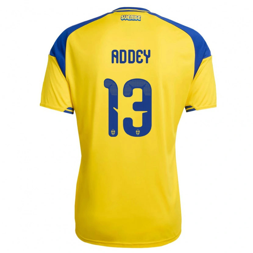 Danxen Hombre Camiseta Suecia Farid Addey #13 Amarillo Azul Blanco 1ª Equipación 26-28 La Camisa