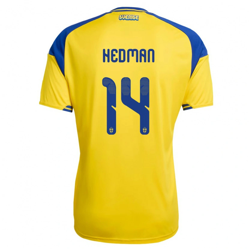 Danxen Hombre Camiseta Suecia Melwin Hedman #14 Amarillo Azul Blanco 1ª Equipación 26-28 La Camisa
