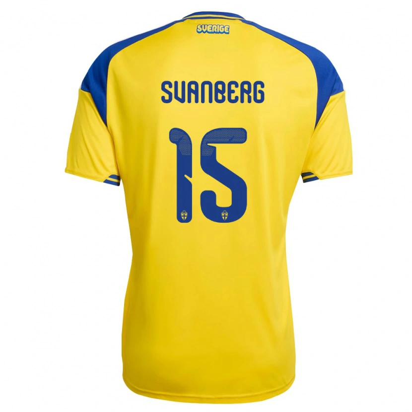 Danxen Hombre Camiseta Suecia Mattias Svanberg #15 Amarillo Azul Blanco 1ª Equipación 26-28 La Camisa