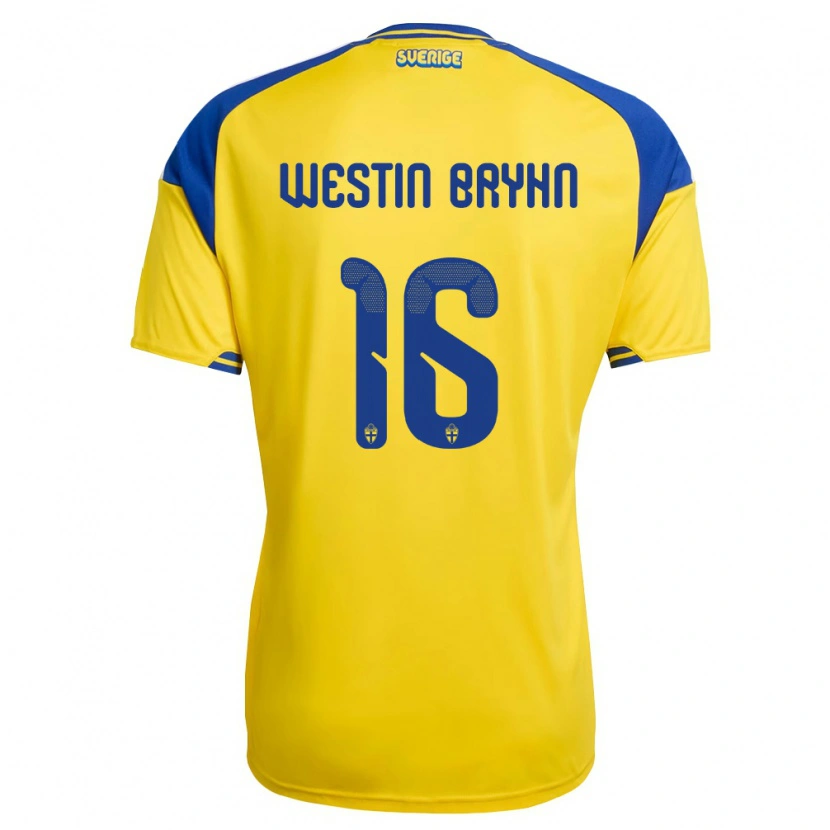 Danxen Hombre Camiseta Suecia Leon Westin Bryhn #16 Amarillo Azul Blanco 1ª Equipación 26-28 La Camisa