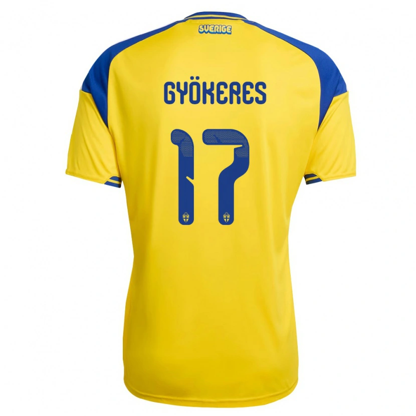 Danxen Hombre Camiseta Suecia Viktor Gyökeres #17 Amarillo Azul Blanco 1ª Equipación 26-28 La Camisa