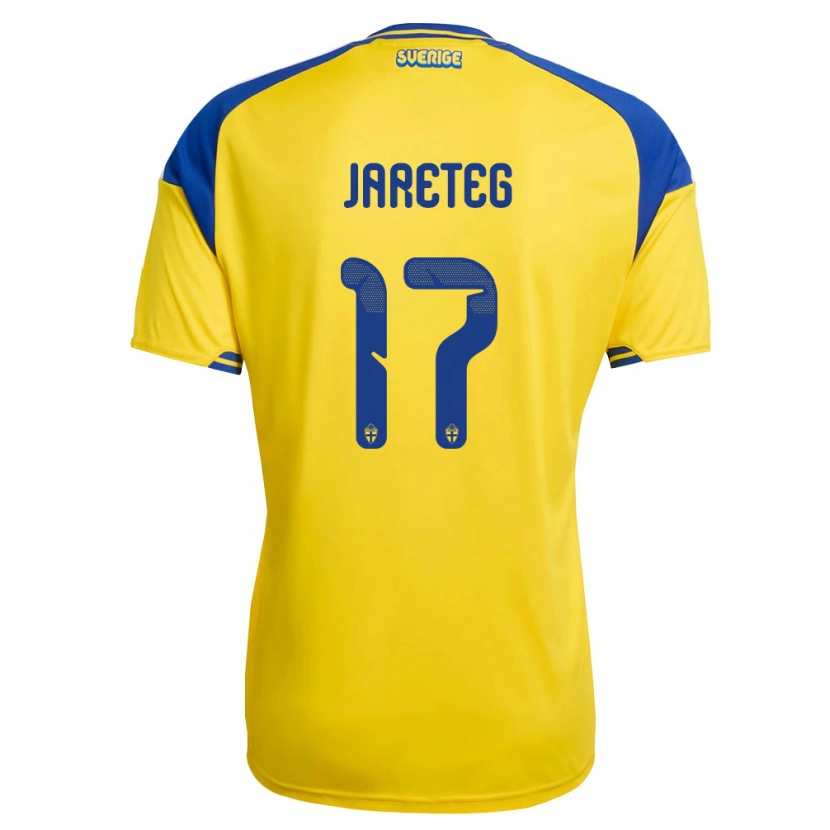 Danxen Hombre Camiseta Suecia Linus Järeteg #17 Amarillo Azul Blanco 1ª Equipación 26-28 La Camisa