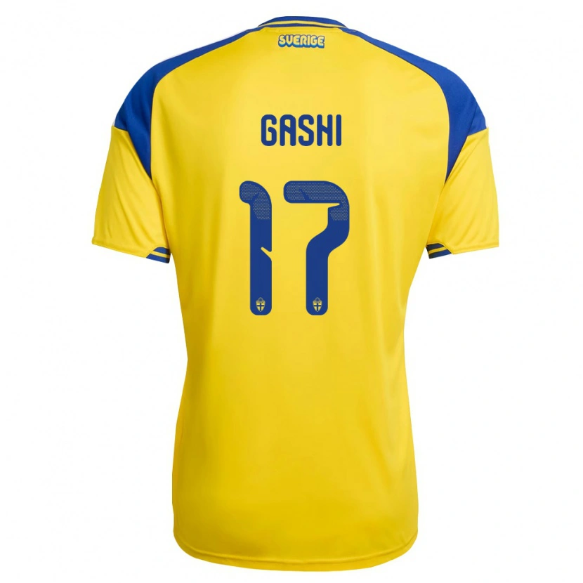 Danxen Hombre Camiseta Suecia Dion Gashi #17 Amarillo Azul Blanco 1ª Equipación 26-28 La Camisa
