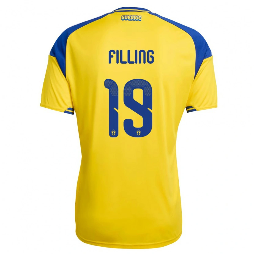Danxen Hombre Camiseta Suecia Kevin Filling #19 Amarillo Azul Blanco 1ª Equipación 26-28 La Camisa
