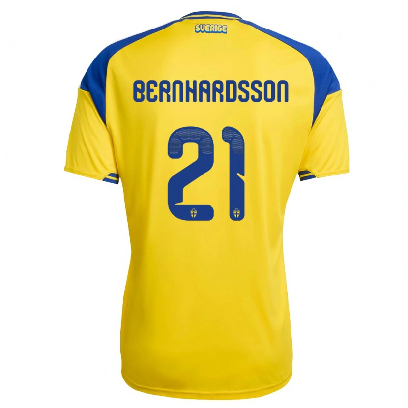 Danxen Hombre Camiseta Suecia Alexander Bernhardsson #21 Amarillo Azul Blanco 1ª Equipación 26-28 La Camisa