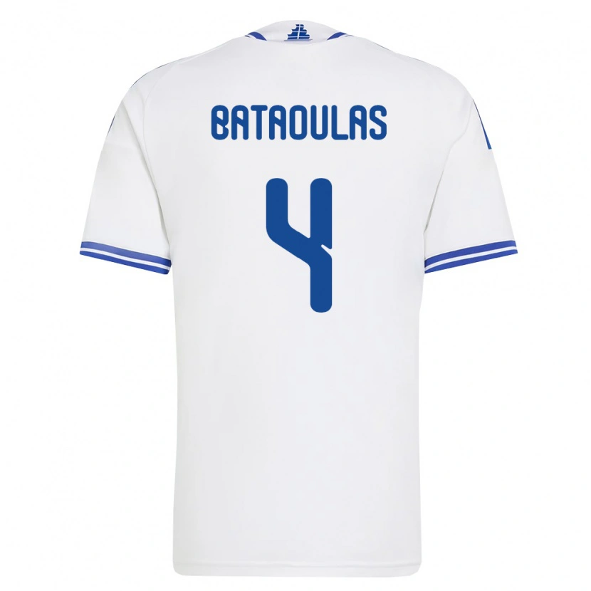 Danxen Hombre Camiseta Grecia Dimitrios Bataoulas #4 Blanco Azul 1ª Equipación 26-28 La Camisa