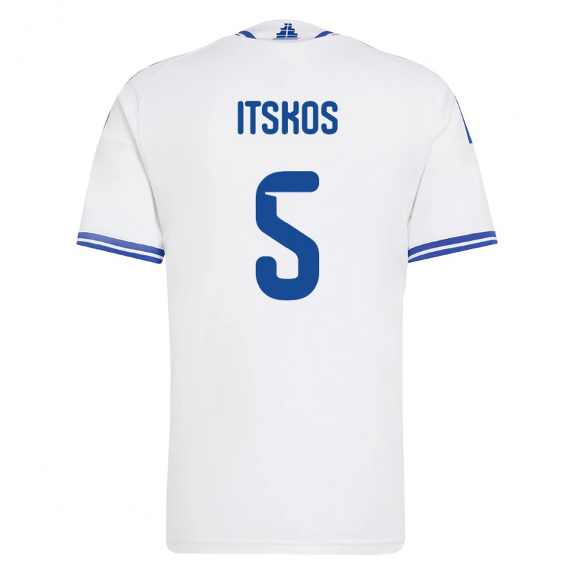 Danxen Hombre Camiseta Grecia Georgios Itskos #5 Blanco Azul 1ª Equipación 26-28 La Camisa