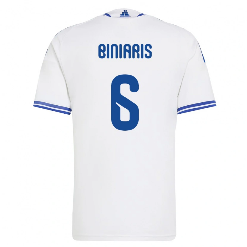Danxen Hombre Camiseta Grecia Panagiotis Biniaris #6 Blanco Azul 1ª Equipación 26-28 La Camisa