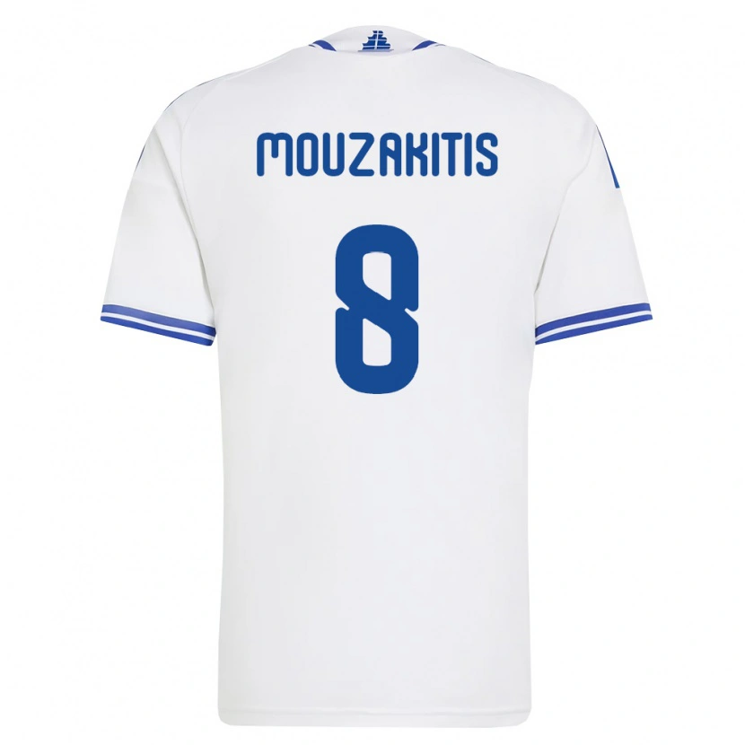 Danxen Hombre Camiseta Grecia Christos Mouzakitis #8 Blanco Azul 1ª Equipación 26-28 La Camisa