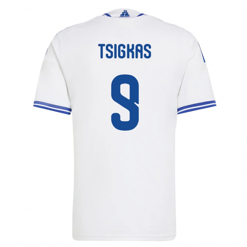 Danxen Hombre Camiseta Grecia Mattheos Tsigkas #9 Blanco Azul 1ª Equipación 26-28 La Camisa