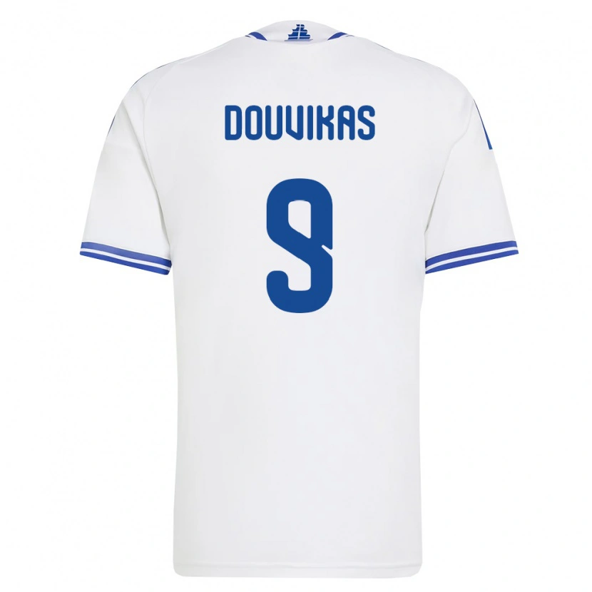 Danxen Hombre Camiseta Grecia Anastasios Douvikas #9 Blanco Azul 1ª Equipación 26-28 La Camisa