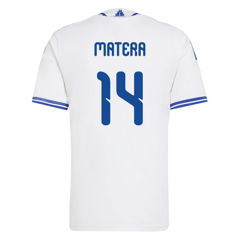 Danxen Hombre Camiseta Grecia Marios Matera #14 Blanco Azul 1ª Equipación 26-28 La Camisa